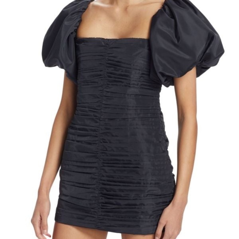RHODE Black Mini Dress with Puff Sleeves